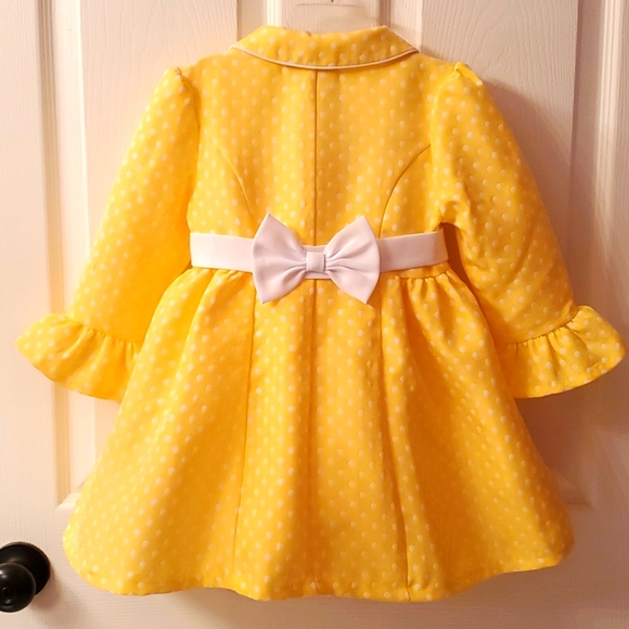 BONNIE JEAN YELLOW AND WHITE POLKA DOAT DRESS AND COAT WITH WHITE HAT - Picture 7 of 13